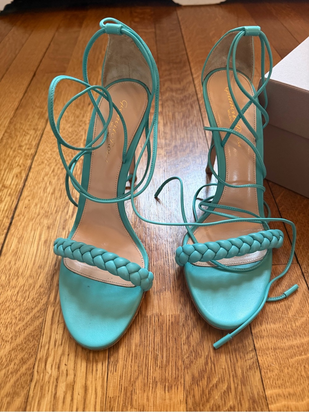 Gianvito Rossi Turquoise Braided Lace-Up Sandals